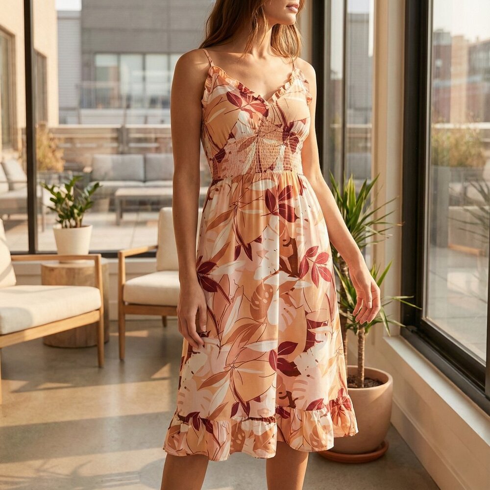 *NWOT Sienna sky Women's Floral Leaf Print‎ dress Size Extra Small Ruffled